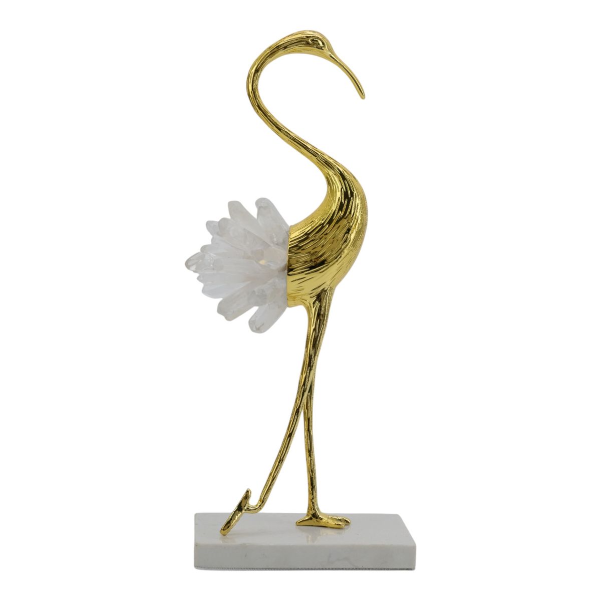 Elegant Crane Sculpture with Marble Base, Decorative Bird Statue for Tabletop Display, Living Room Accent, Entryway Decor, or Centerpiece Ornament - thumbnail 6