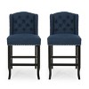 27 Inch Counter Height Stools Set Of 2,Fabric Tufted Wingback Upholstered Kitchen Chairs ,Armless Rubberwood Legs Living Room Chairs -Cuddlewood - image 3 of 4