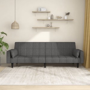 vidaXL 2-Seater Sofa Bed with Two Pillows Dark Gray Fabric - 1 of 4