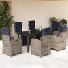 vidaXL 7-Piece Patio Dining Set - Adjustable Poly Rattan Recliners with Cushions, Tempered Glass Tabletop, Gray - 2 of 4