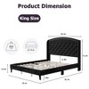 King Velvet Upholstered Platform Bed Frame with Wingback Tufted Headboard & Wood Slat Support, No Box Spring Needed - 2 of 4