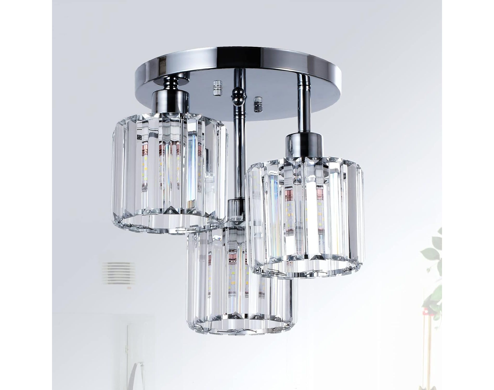 Gulches 10 in Silver Modern 3-Light Dimmable Semi Flush Mount Ceiling Light for Living Room with Clear Crystal Cover Shade