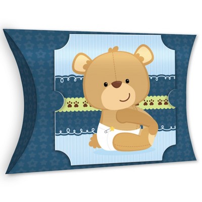 Big Dot of Happiness Baby Boy Teddy Bear - Favor Gift Boxes - Baby Shower Large Pillow Boxes - Set of 12