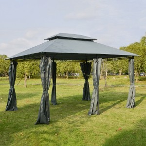 Gulches 10' x 13' Patio Gazebo, Outdoor Gazebo Canopy Shelter with Curtains, Vented Roof, Steel Frame for Garden, Lawn, Backyard and Deck, Sage Gray - 1 of 4