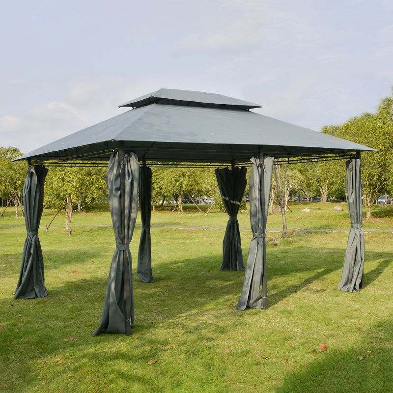 Outsunny 10' x 13' Outdoor Soft Top Gazebo Pergola with Curtains, 2-Tier Steel Frame Gazebo for Patio, 4 of 11