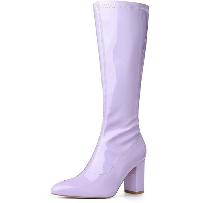 Perphy Women's Patent Leather Chunky Heels Knee High Boots