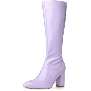 Perphy Women's Patent Leather Chunky Heels Knee High Boots - 1 of 3