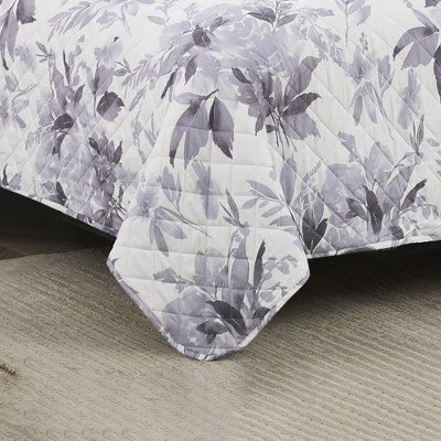 Gray Floral Microfiber Queen Quilt Set with Shams