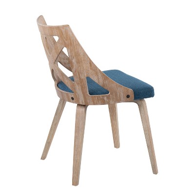 Charlotte White Washed Wood & Blue Fabric Dining Chairs - Set of 2