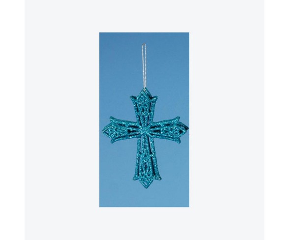 Lynn Roberts 5" Glitter Drenched Latin Cross Christmas Ornament - Aqua Blue