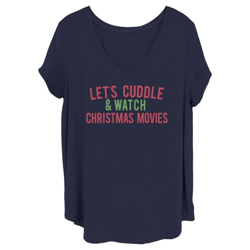 Juniors Womens Lost Gods Cuddles & Christmas Movies T-Shirt, 1 of 4