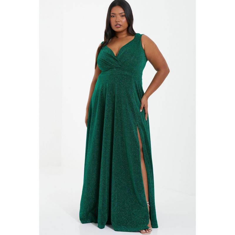 QUIZ Women's Plus Size Glitter Wrap Maxi Dress, 1 of 7