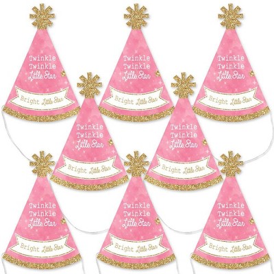 Big Dot of Happiness Pink Twinkle Twinkle Little Star - Mini Cone Baby Shower or Birthday Party Hats - Small Little Party Hats - Set of 8