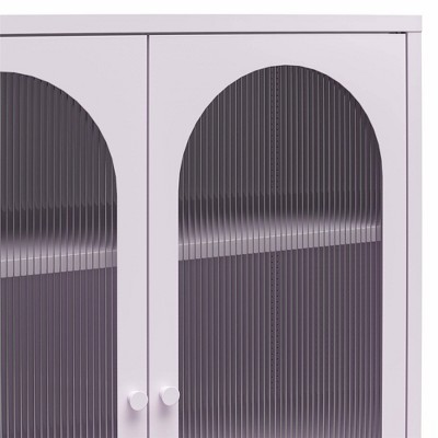 Lilac Metal Short Accent Cabinet with Fluted Glass Doors