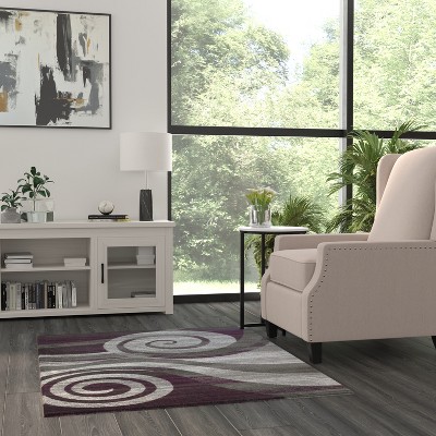 Gray and Purple Abstract Modern Synthetic Area Rug