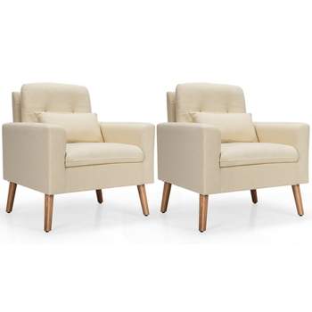Tangkula 2PCS Accent Armchair Single Sofa Chair Home Office w/ Waist Pillow Beige