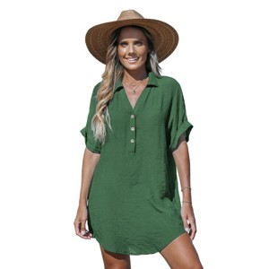 Women's Breezy Beach Button-Down Beach Cover-Up Shirt Dress - Cupshe - 1 of 4