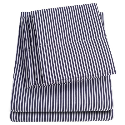 Twin Navy Classic Stripe 6-Piece Microfiber Sheet Set