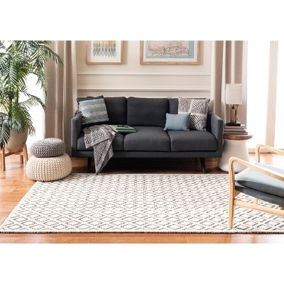 Vermont Square Hand-Knotted Wool Area Rug in Black and Ivory