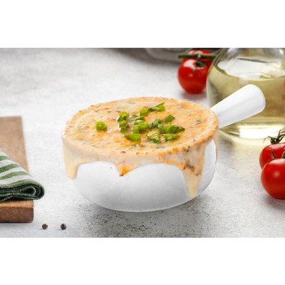 White Ceramic French Onion Soup Crocks with Handles, Set of 4