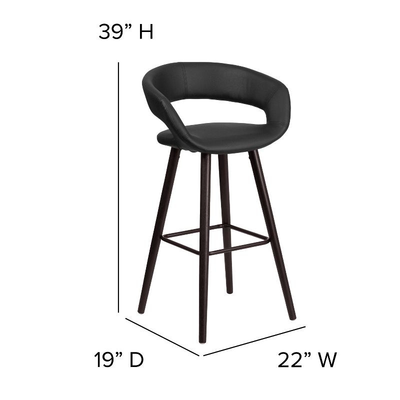 Flash Furniture Brynn Series 29'' High Contemporary Vinyl Rounded Back Barstool with Cappuccino Wood Frame, 4 of 11