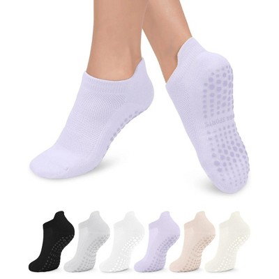 FURNIinspire 6 Pairs Pilates Stockings Toes Home Pilates Socks for Women Non Slip Grippers Yoga Crew Socks Barre, Multicolored, 7.41"*0.39"*0.39"