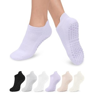 FURNIinspire 6 Pairs Pilates Stockings Toes Home Pilates Socks for Women Non Slip Grippers Yoga Crew Socks Barre, Multicolored, 7.41"*0.39"*0.39" - 1 of 4