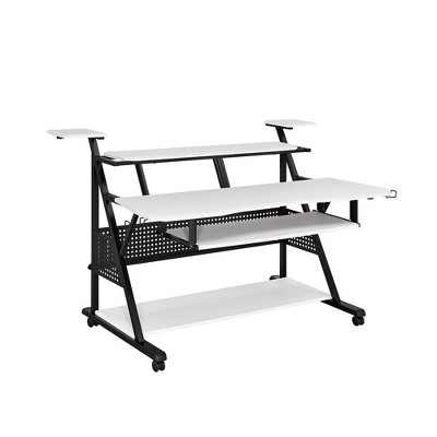 Acme Furniture 67" Willow Desks White and Black Finish: Metal Frame, Wood Surface, Open Storage Shelf