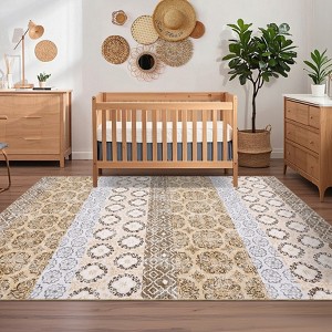 5x7 Washable Rugs, Vintage Floral Area Rug Living Room Rug Non Slip Non Shedding Stain Resistant Low Pile Folding Floor Cover for Dining Room Nursery - 1 of 4