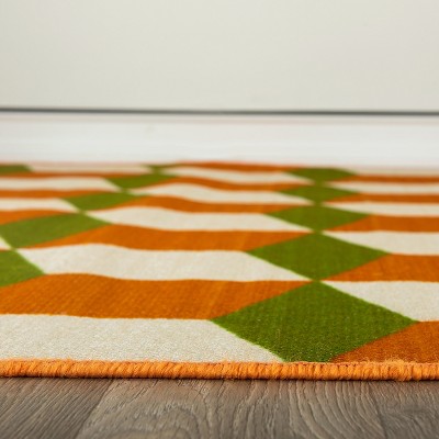 Contemporary Orange and Green Geometric Flatweave Area Rug