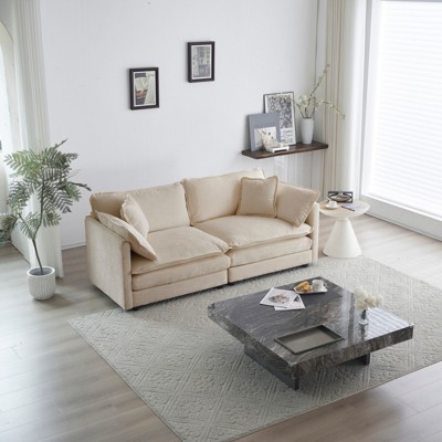 FURNIinspire Modern Loveseat Sofa Couch for Living Room, Upholstered Large Size Deep Seat 2-Seat Sofa with 4 Pillows, Beige, 30.31"*22.83"*6.69"