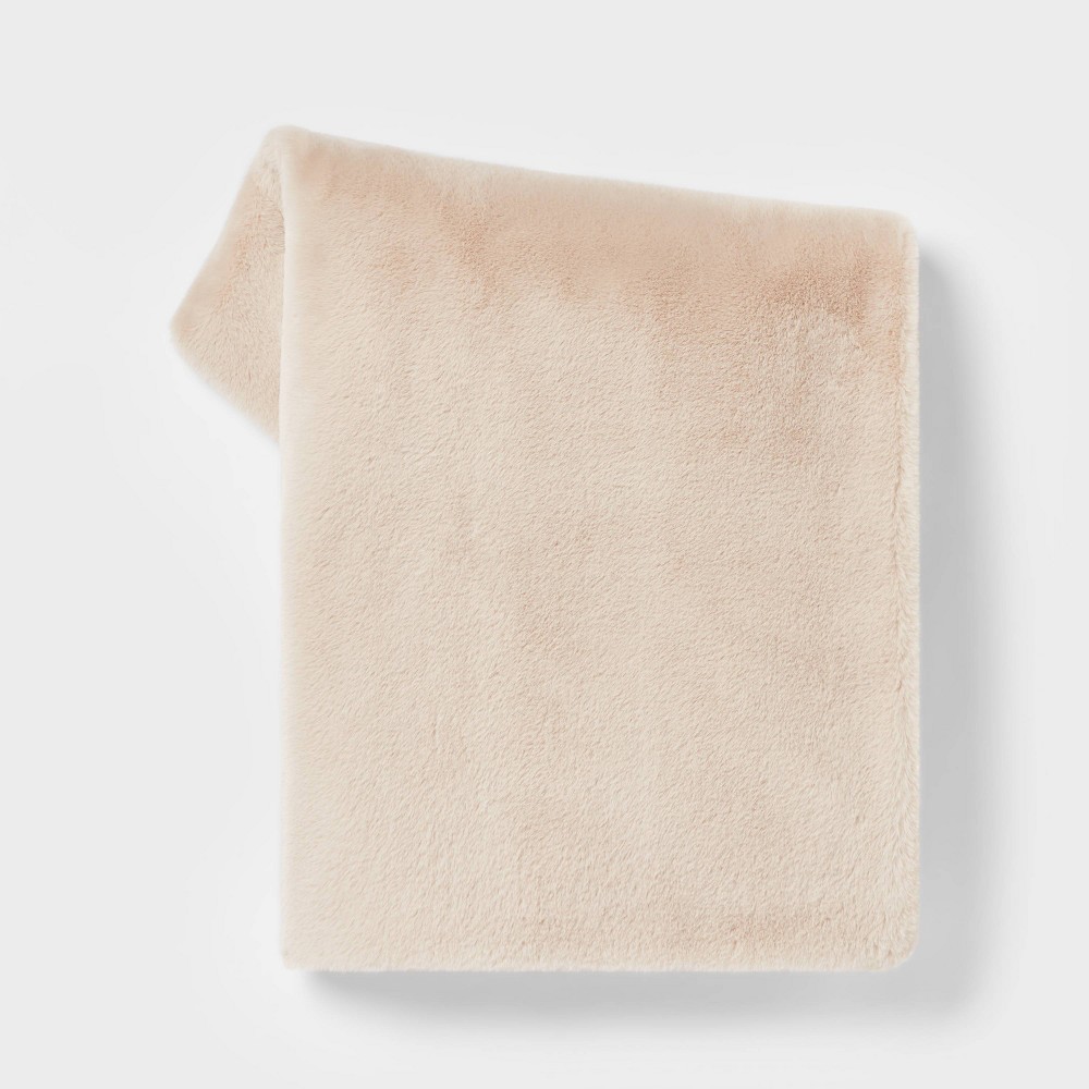 Faux Rabbit Fur Reversible Throw Blanket Neutral - Threshold™: Soft, Cozy, Midweight, Machine Washable