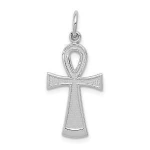 Black Bow Jewelry 14k White or Yellow Gold Textured Ankh Cross Pendant, 12 x 28mm - 1 of 4