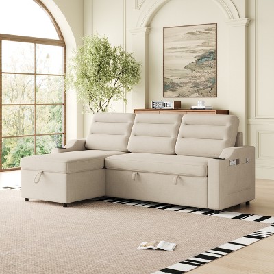 NicBex Couches for Living Room 83.8" Convertible Sleeper Combo Sofa Bed Upholstered Pullout Sofa with Storage Recliner and Cup Holder
