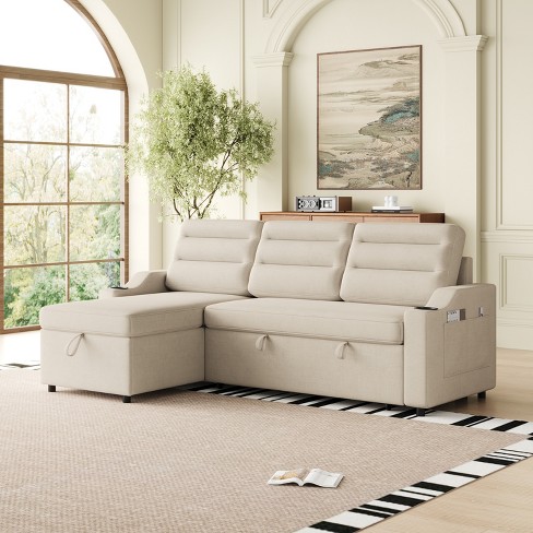 NicBex Couches for Living Room 83.8" Convertible Sleeper Combo Sofa Bed Upholstered Pullout Sofa with Storage Recliner and Cup Holder - image 1 of 4