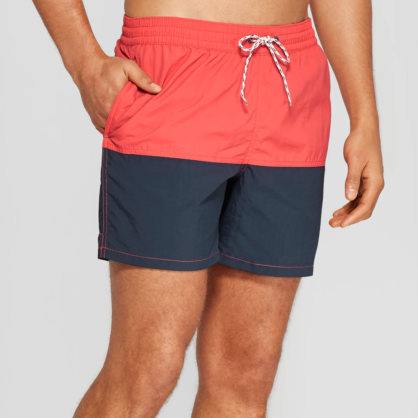 Men's 6" Double Panel Colorblock Swim Trunks - Goodfellow & Co™ Coral - image 1 of 3