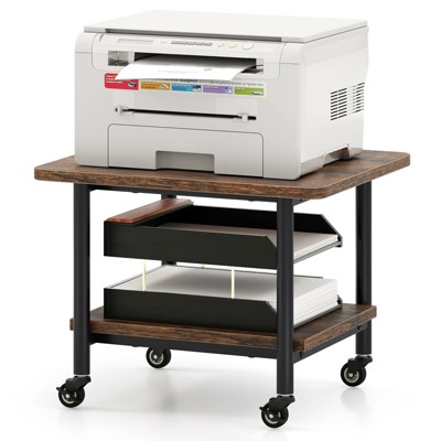 Tangkula 2-Tier Rolling Under Desk Printer Cart with 2 Storage Shelves Printer Stand for home office