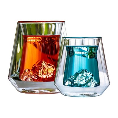 NutriChef 2 Pcs. Double-Wall Insulated Glasses - Clear Glass Cups, 8 Ounces Each
