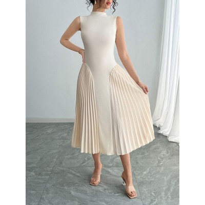 ITAFIT Sleeveless Pleated Tight-Fitting A-Line Dress