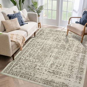 Coucheta Washable Vintage Distressed Area Rug, Non-Slip Thin Foldable Floral Carpet for Living Room, Bedroom, Dining Room, Multiple Sizes & Colors - 1 of 4