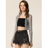 INSPIRE CHIC Women's Sheer Stand Collar Zip Up Shiny Cropped Jacket - 2 of 4