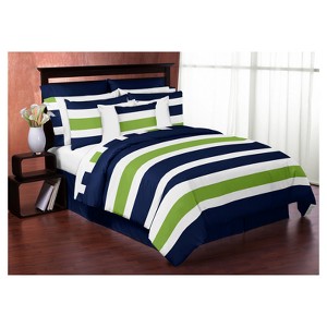 Navy & Lime Stripe Comforter Set (Full/Queen) - Sweet Jojo Designs , Blue Green