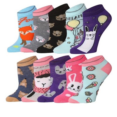 Tipi Toe Womens 10 Pairs Animal Kingdom Pattern & Mix Colors For Vibrant Style Low Cut/Ankle Socks