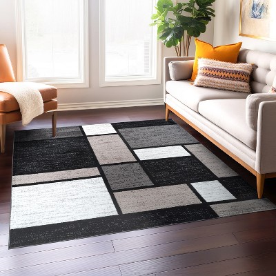 Gray and Black Geometric Square Area Rug 6'6" x 6'6"