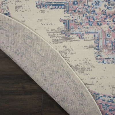 Elegant Medallion Hand-Knotted Round Rug in Ivory and Pink