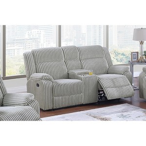 Vynxaria Contemporary Ash Fur-Like Corduroy Motion Loveseat w/Console (Cup Holders), Metal Recline, Pillow-Top Arms, 73"W - 1 of 4