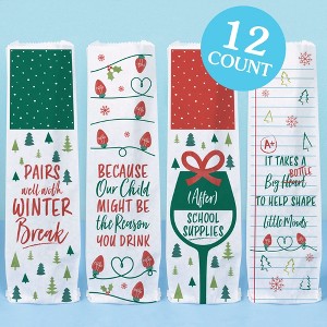 Big Dot of Happiness Teacher Holiday Presents Wine Gift Bags, Funny Teacher Appreciation Christmas Wine Bottle Gift Wrap, Holiday Paper Bags - 12 ct - 1 of 4
