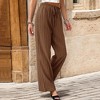 Womens Striped Casual Summer Pants Wide Leg High Rise Plisse Lounge Pants with Pockets Elastic Draw String Slacks - 2 of 4