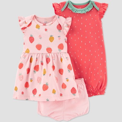 Carter's Just One You® Baby Girls' 3pc Strawberry Dress Set - Pink 9M