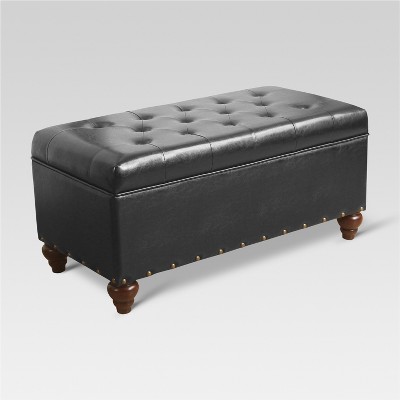 Tufted Ottoman Bench with Shoe Storage and Nailhead Black - Threshold™